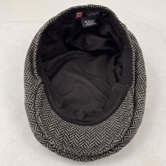 Chaps Mens Herringbone Flat Cap Newsboy Hat Wool Polyester Black Gray S/M - Picture 6 of 8